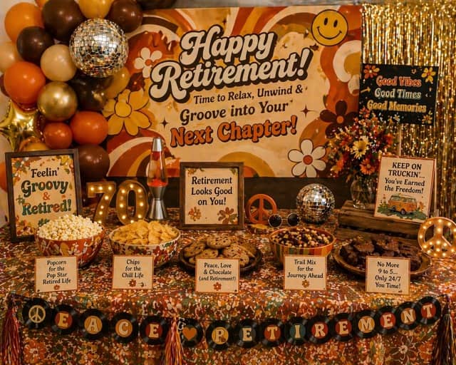 70s retro retirement celebration setup