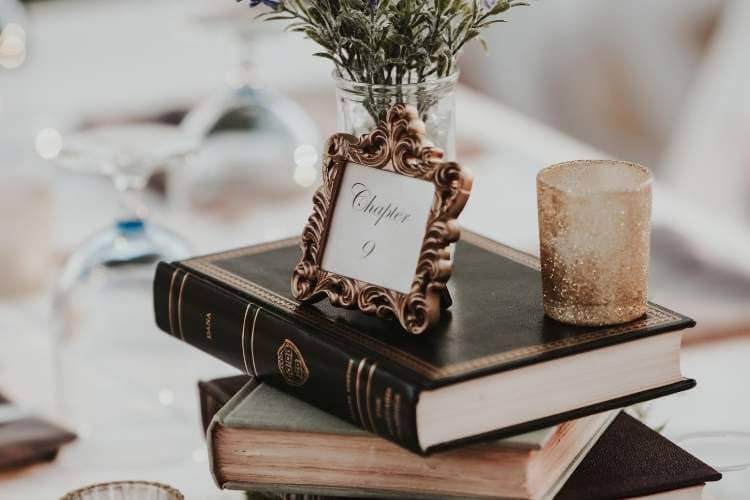 Stacks of books centerpiece